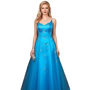 Alyce Designs Blue Sleeveless Ball Gown 4 Beaded Formal Sweet 16 Quinceañera